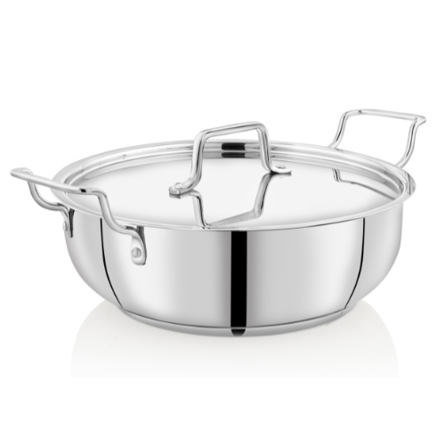 Vinod Majestic Stainless Steel Sandwich Bottom Indian Kadai, 24 cm / 3.2 Liter (3.4 Qt) Capacity, Induction, Electric & Gas Stove Compatible