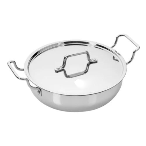 Vinod Majestic Stainless Steel Sandwich Bottom Indian Kadai, 26 cm / 4.4 Liter (4.6 Qt) Capacity, Induction, Electric & Gas Stove Compatible