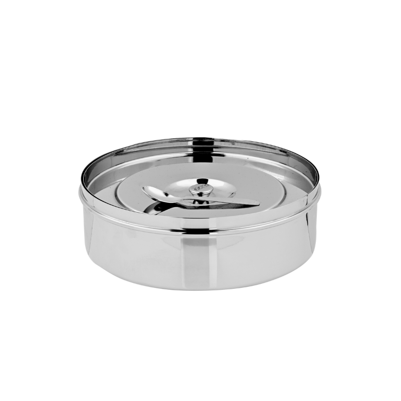 Vinod Stainless Steel Spice Box, 7 Containers with Spoon &  Steel Lid - 8 Inches, No.12