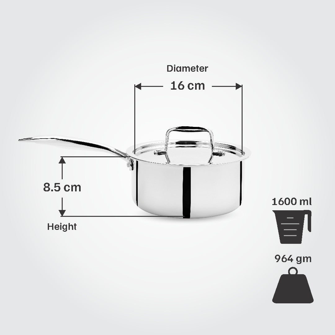 Vinod Steel Titanium Triply Stainless Steel Saucepan with Lid_16 cm