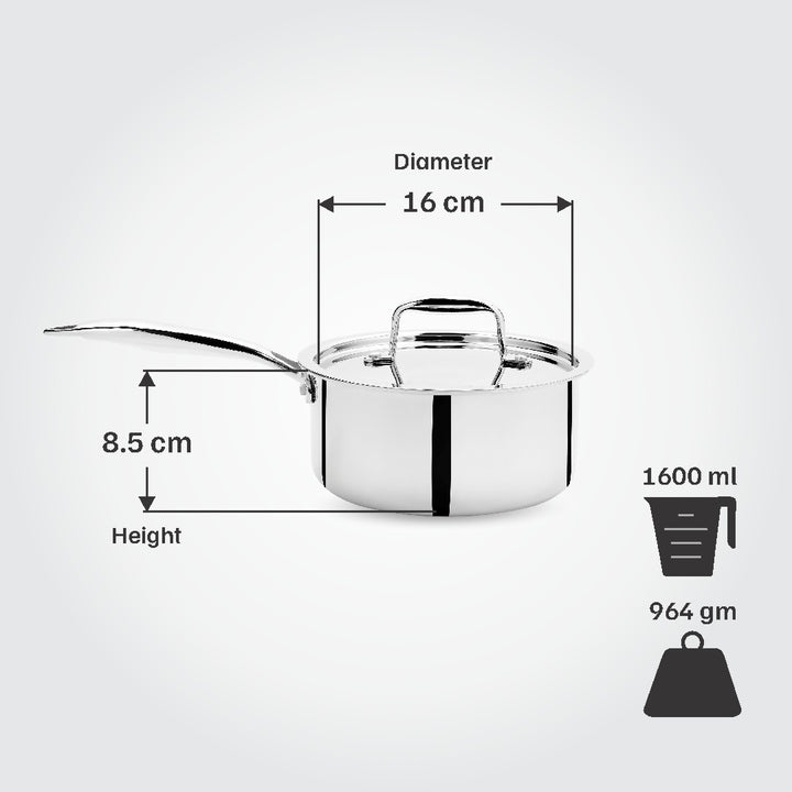 Vinod Steel Titanium Triply Stainless Steel Saucepan with Lid_16 cm
