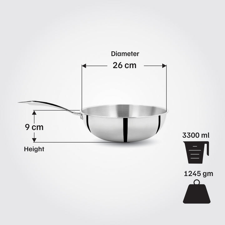 Vinod Titanium Triply Stainless Steel Wok, Chinese Wok Pan_26 cm